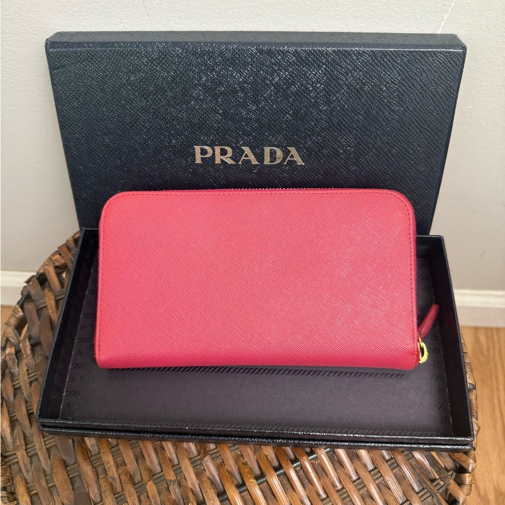 Prada Pink Saffiano Leather Zip Around Wallet - Picture 3 of 7